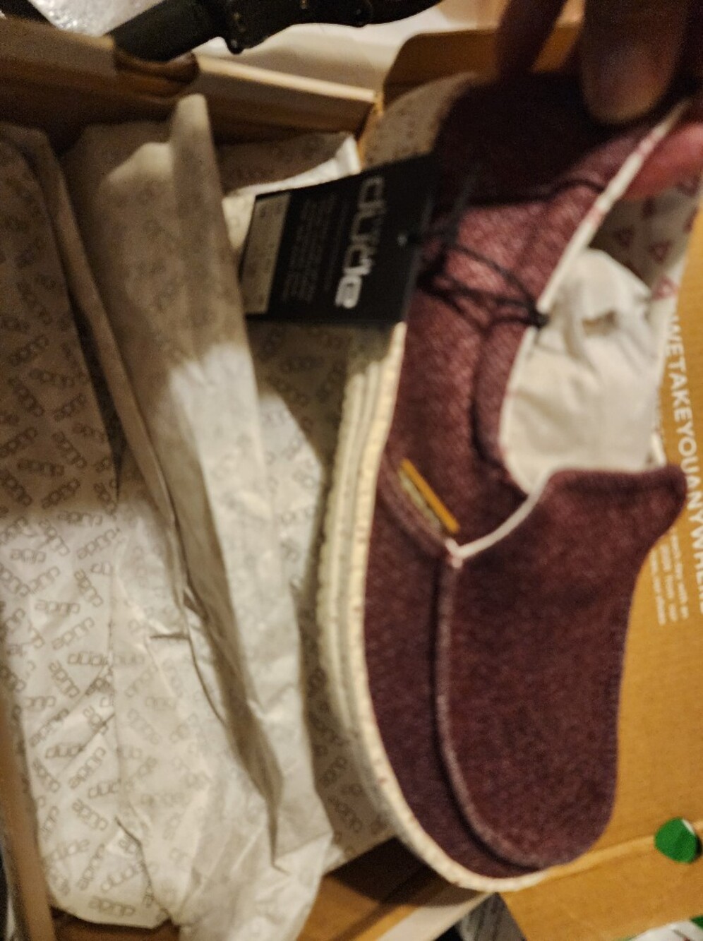 Hey Dude Women’s Slip-On Athletic Shoe in Burgundy Knit